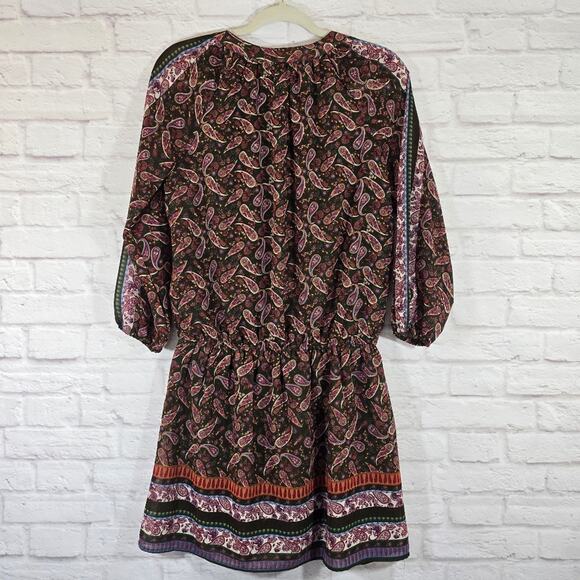 M Midnight Sky Paisley Print Mini Dress Women's Size M Sheer Long Sleeve Green - Picture 7 of 11